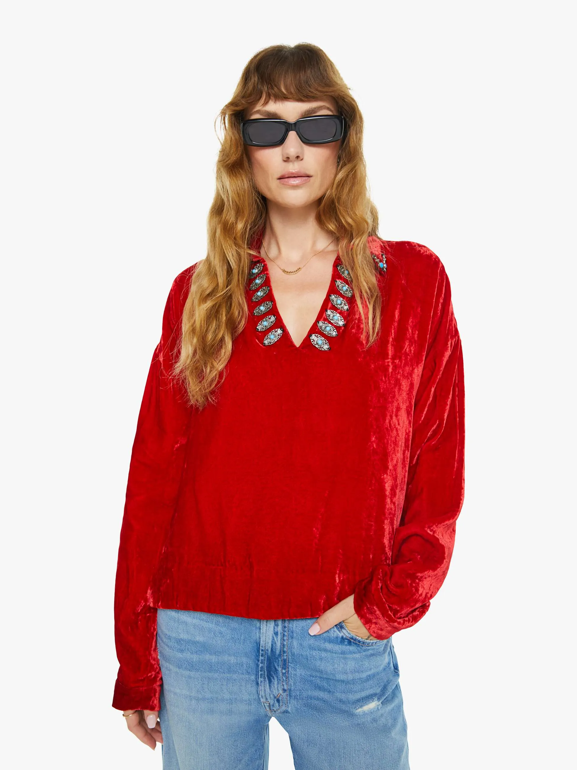 Alix Of Bohemia Dylan Velvet Tunic - Ruby
