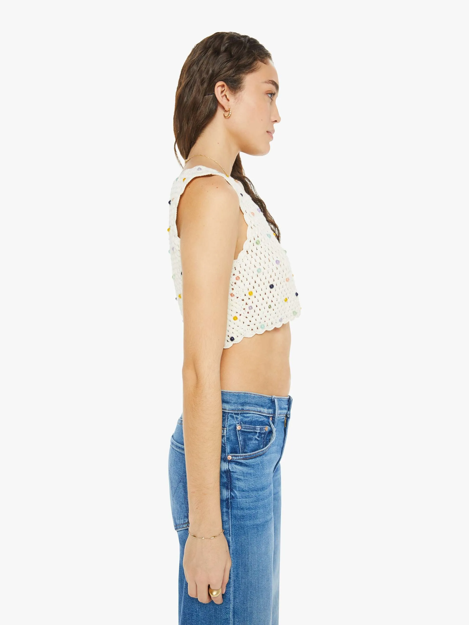 Alix Of Bohemia Ludi Pearl Beaded Crochet Top - Ivory