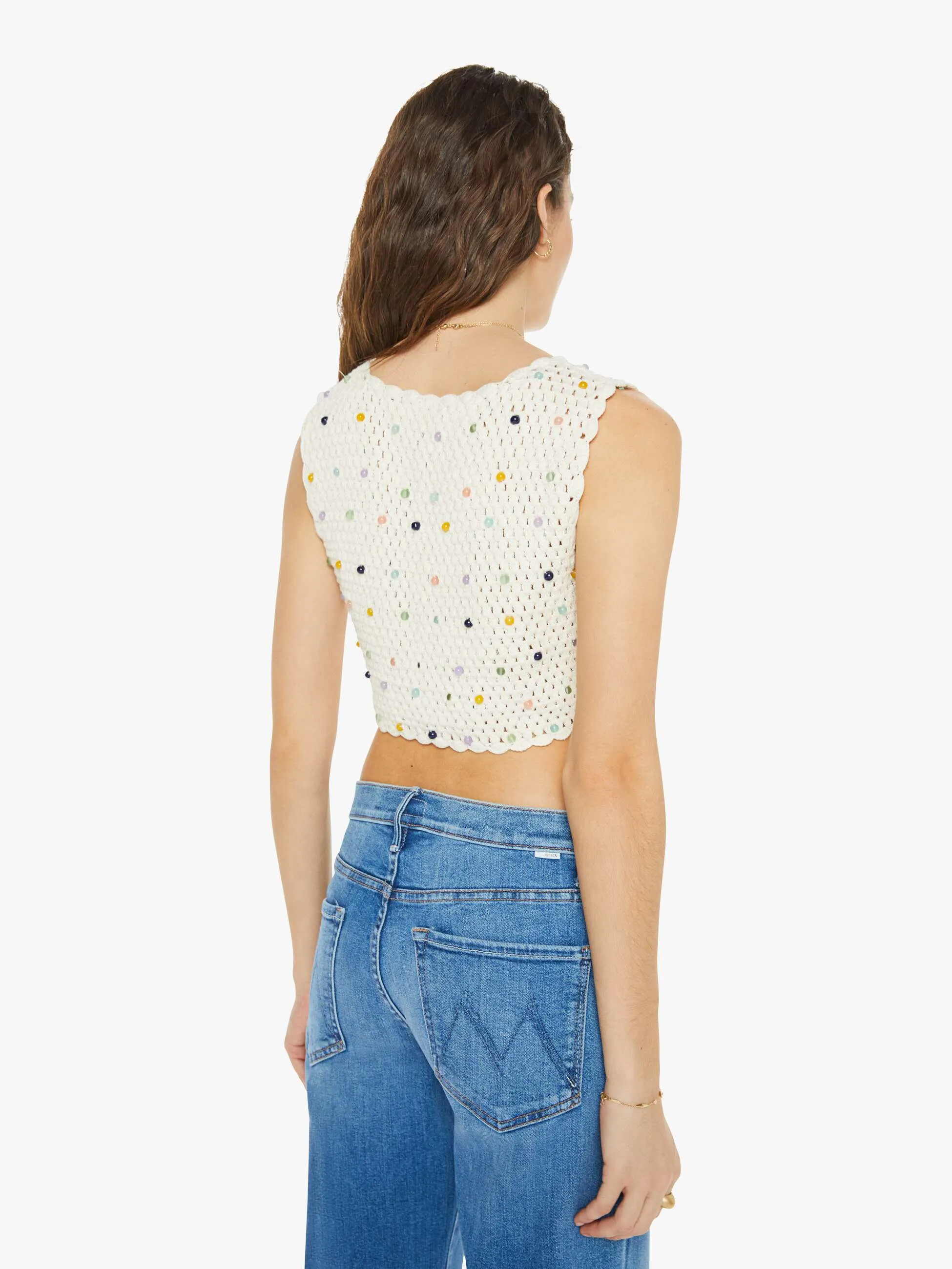 Alix Of Bohemia Ludi Pearl Beaded Crochet Top - Ivory