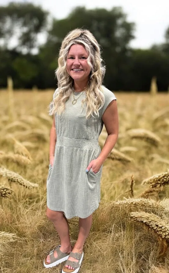 The Birdie Mini Dress - Light Olive
